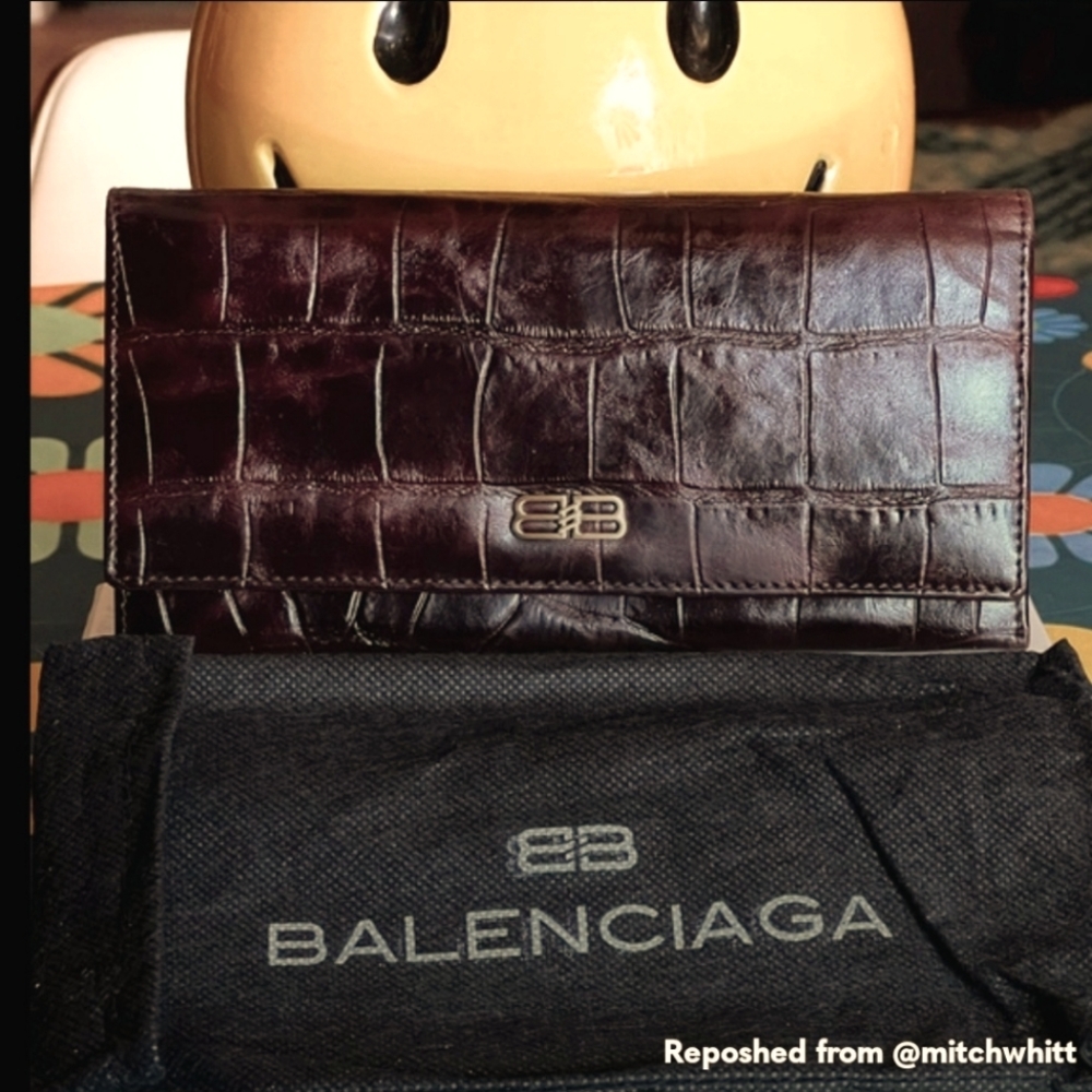 Balenciaga Rich Brown Croc-Embossed Wallet